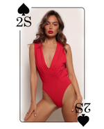 Боди с глубоким вырезом красное