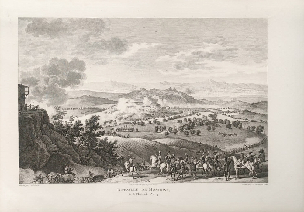 Сражение при Мондови 22 апреля 1796 года. Гравюра из альбома Военные кампании Франции. Париж. 1834