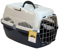 Моськи-Авоськи переноска для кошек и собак, пластиковая, с металлической дверцей, 44х29х27.5 см, цвет серо-белый