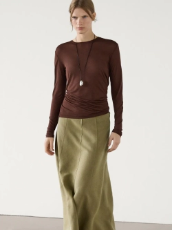 Massimo Dutti Хлопковый топ в рубчик без рукавов, коричневый