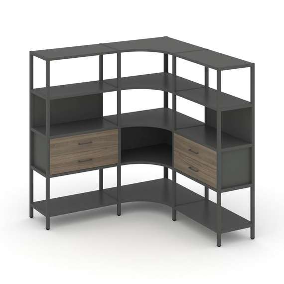 Shelf System Трехсекционный угловой стеллаж четырехярусный с ящиками SN.STMU-431 Антрацит/Вяз Благор