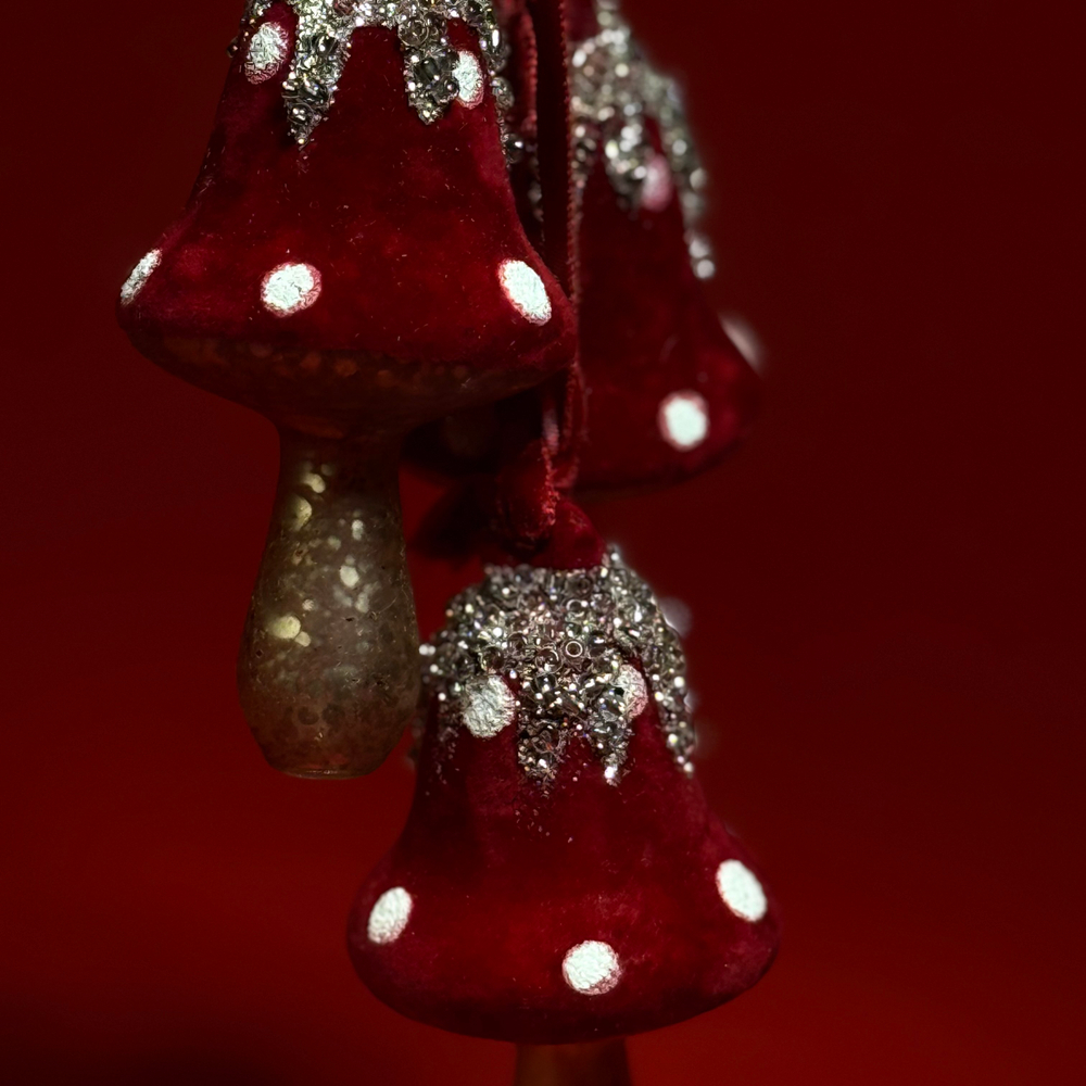 Набор украшений подвесных Гриб 3шт. (стекло), Н8х4х4см, красный