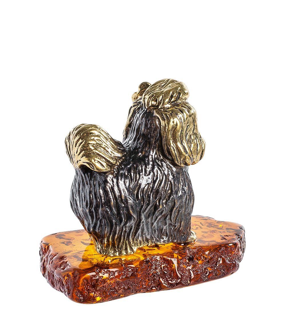 Народные промыслы AM-1305 Фигурка «Йорк с цветочком» (латунь, янтарь)