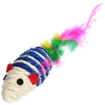 Игрушка - мышка для кошек «ЦЕПКИЕ ЛАПКИ», канатная с пёрышками, микс 3 цвета, 7*3,5см (пакет с хедером)✦
