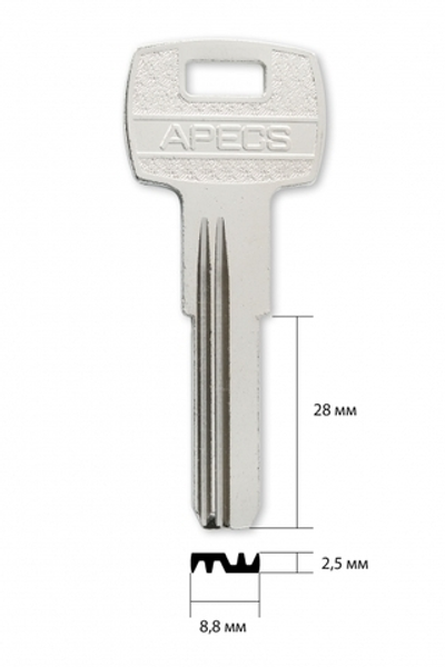 Заготовка вертикального ключа 10338 APECS-1 AP1D APK2R 2 паза (27,4*8,8*2,5) Китай