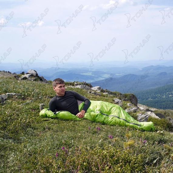 Спальный мешок пуховый PREMIER 210х80см (t-20C) зеленый (PR-SB-210x80-G)