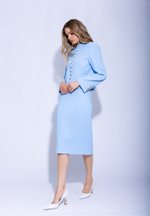 Женский голубой костюм двойка с юбкой и жакетом на пуговицах