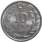 10 лир. Турция. 1987 год. UNC