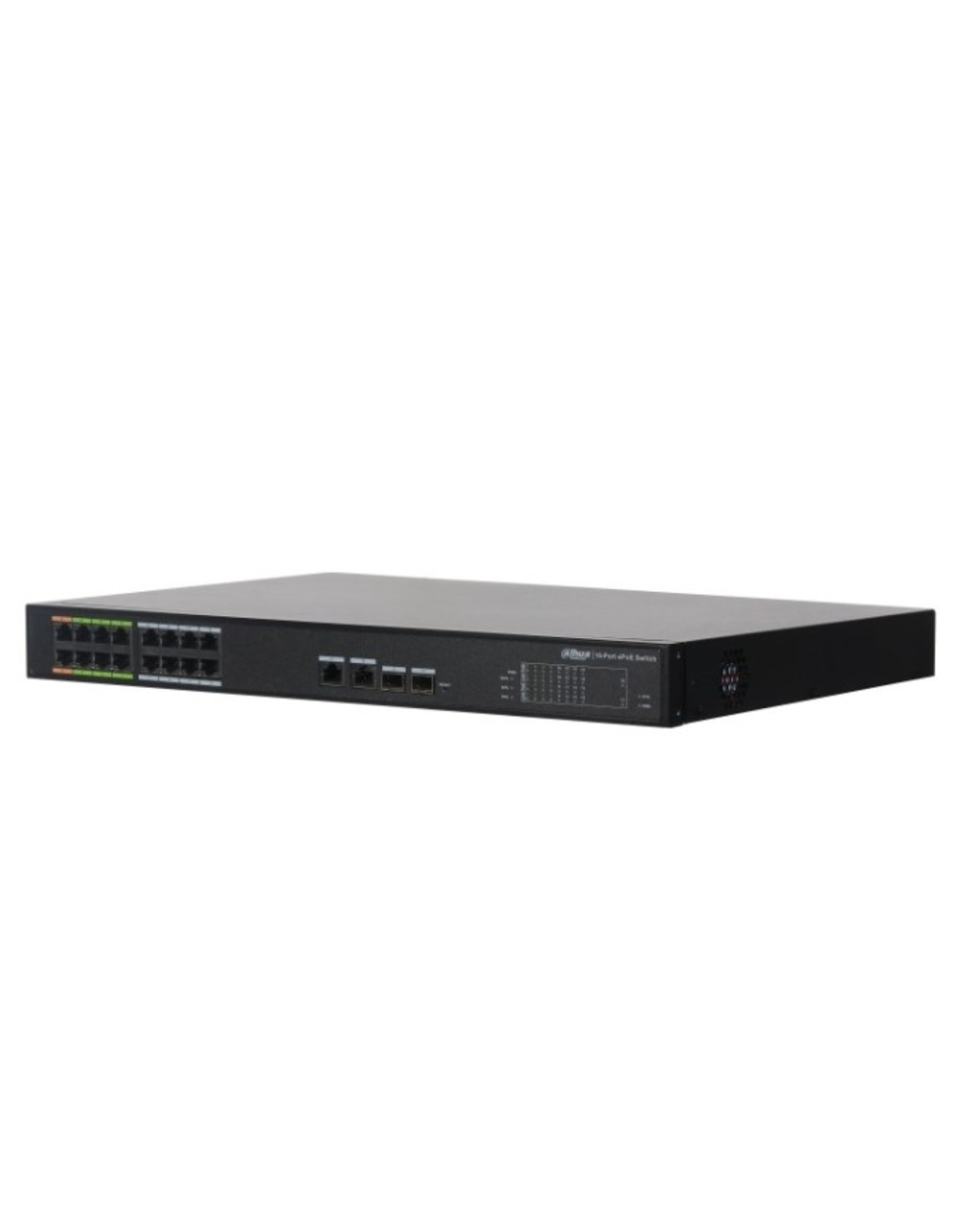 DAHUA DH-LR2218-16ET-240 18-портовый управляемый коммутатор с ePoE, уровень L2, 16xRJ45 100Mb PoE; 2хКомбо SFP/RJ45 1Gb uplink, суммарно 240Вт, коммутация 8.8 Гбит/с, MAC-таблица 4К