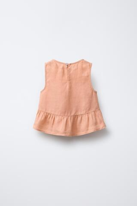 ZARA БЛУЗА ИЗ 100% ЛЬНА С БАСКОЙ, РЫЖЕВАТО-КОРИЧНЕВЫЙ