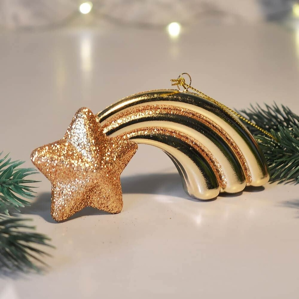 Елочная игрушка "Звезда желаний" 11*5*1,5см, шампань