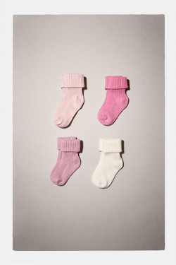 ZARA НАБОР ИЗ ЧЕТЫРЕХ ПАР НОСКОВ РАЗНЫХ ЦВЕТОВ, РОЗОВЫЙ