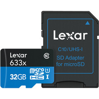 Карта памяти Lexar High-Performance 633x Blue microSDHC 32GB UHS-I U1 V10 A1, R 100 МБ/с с адаптером