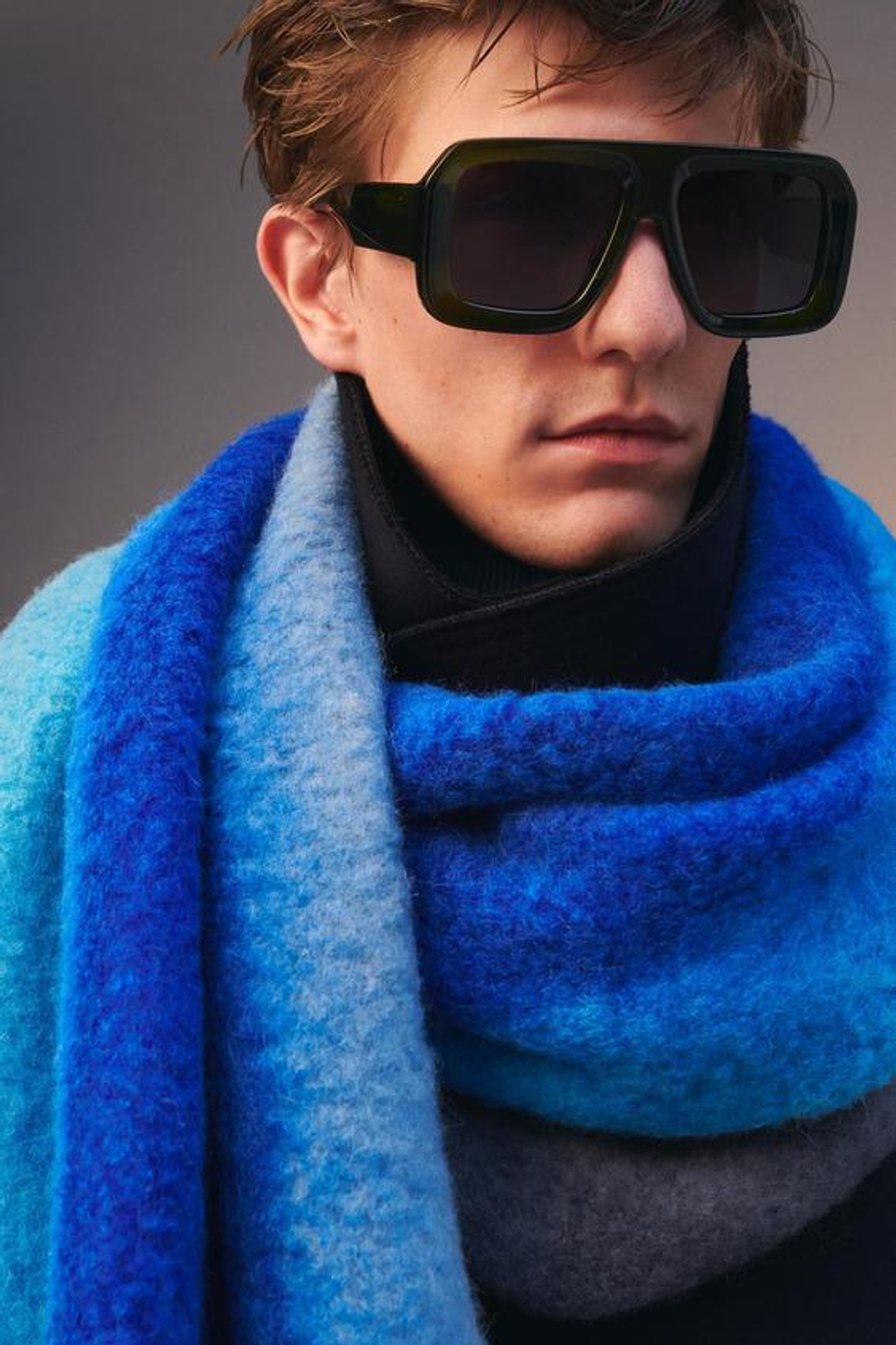 ZARA ШАРФ ИЗ СМЕСОВОЙ ШЕРСТИ - LIMITED EDITION, СИНИЙ