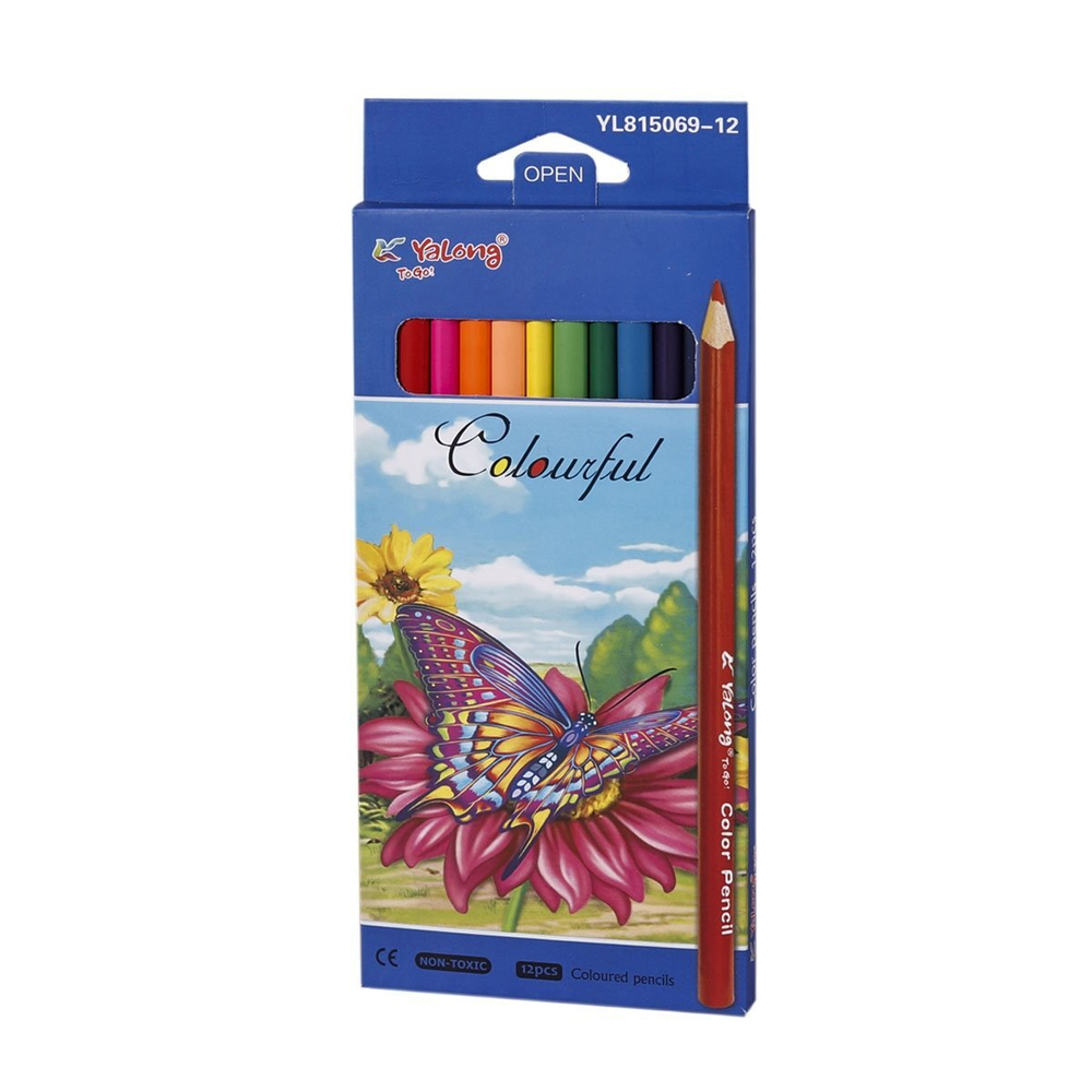 Карандаши цветные Yalong 12 цв., "ZOO-1" деревянные, трехгранные, заточенные, грифель 3.0 мм, картон. уп., европодвес