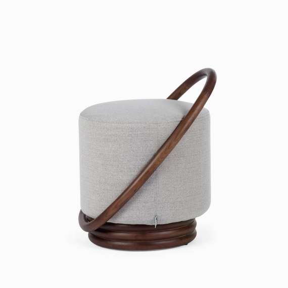 Пуф с ручкой Riot 46х55 см, серая ткань, орех