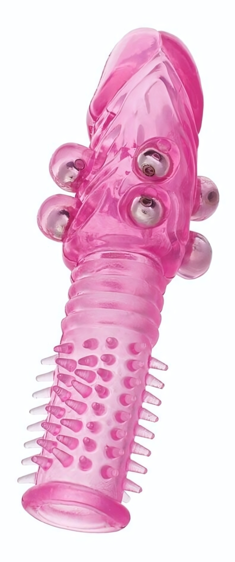 Стимулирующая розовая насадка с шишечками и шипами - 13,5 см. (Цвет: розовый)