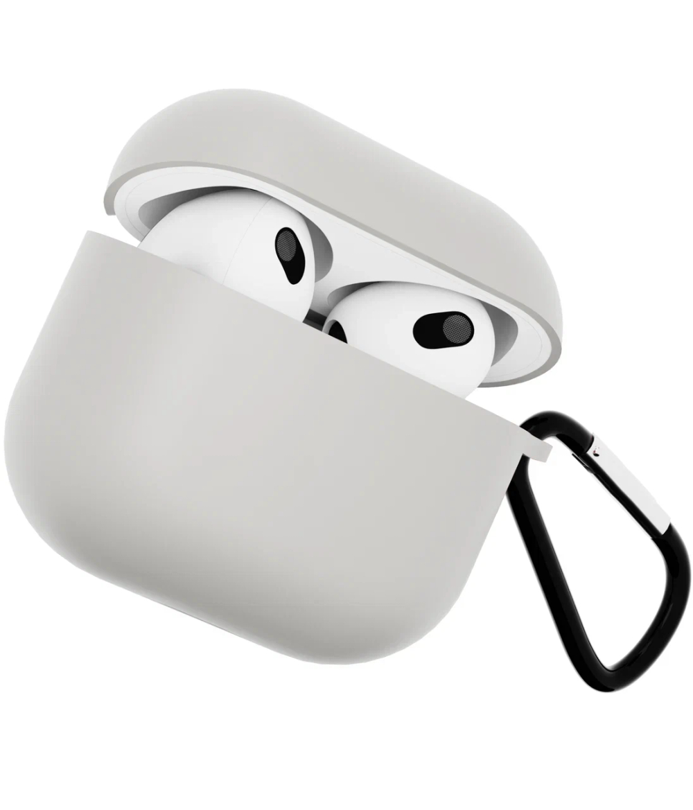 Чехол для Airpods 3 Gurdini силиконовый с карабином Серый