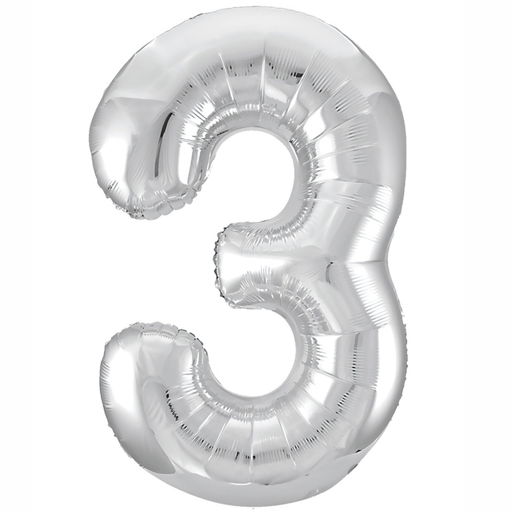 Шар фольгированный Цифра 3 101 см (Серебряный)