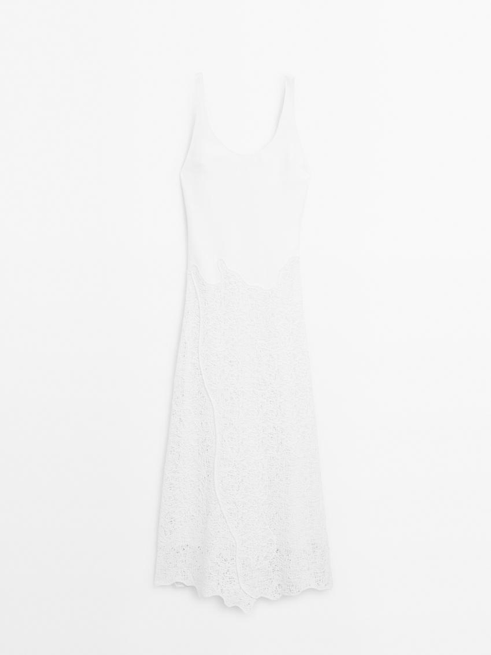 Massimo Dutti Платье миди из смесового хлопка, белый