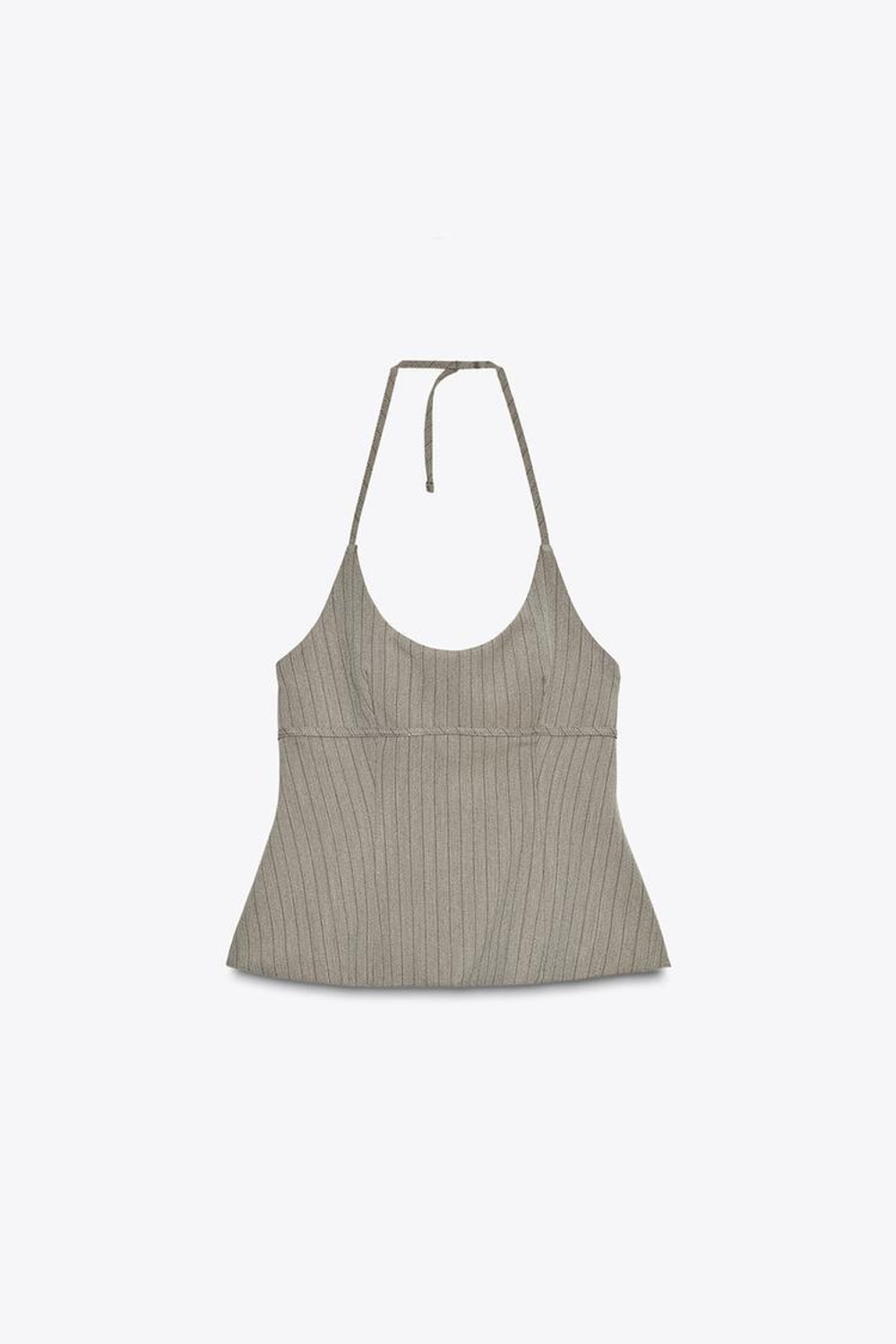 ZARA ТОП С ГОРЛОВИНОЙ ХАЛТЕР В ПОЛОСКУ, ТЕМНО-СЕРЫЙ