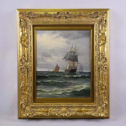 Винтаж: Картина «ПАРУСНИК В МОРЕ»