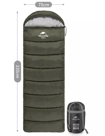 Мешок спальный Naturehike U350, (190х30)х75 см, (левый) (ТК: +1C), темно-зеленый