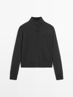 Massimo Dutti Кардиган с воротником-стойкой из 100% шерсти, темно-серый