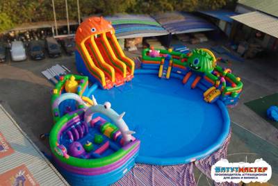 Надувной аквапарк с бассейном и горками «Страна Монстриков», 21×20×6,5 м