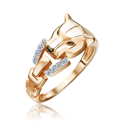Кольцо «Пантера» из красного золота с фианитами