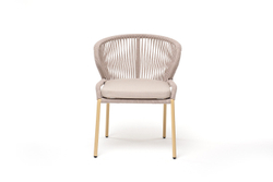 "Милан" стул плетеный из роупа, каркас алюминий (RAL1001), роуп бежевый круглый, ткань бежевая