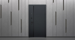 Входная металлическая дверь с зеркалом  "Ньюкасл" черный кварц / Большое зеркало капучино ZB 853-2 (темно-белый)