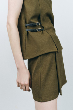 ZARA ТОП ВНАХЛЕСТ ИЗ ТВИЛА С ПРЯЖКАМИ, МЯГКИЙ ЗЕЛЕНЫЙ