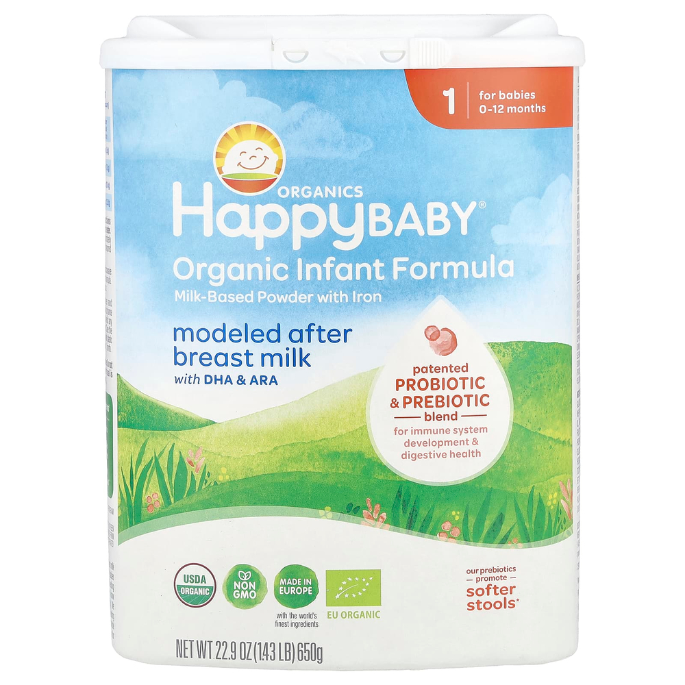 Happy Family Organics, Органическая смесь для младенцев, порошок на молочной основе с железом, 0–12 месяцев, 650 г (22,9 унции)