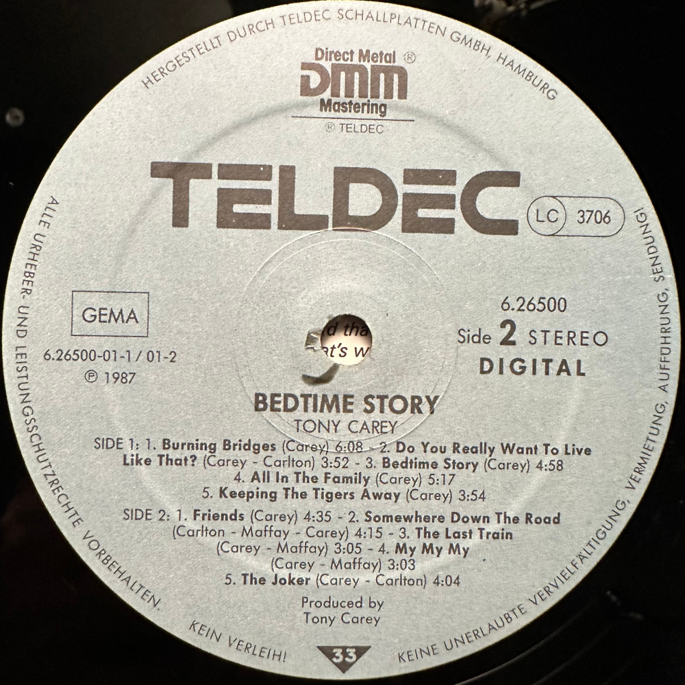 Tony Carey - Bedtime Story (Германия 1987г.)