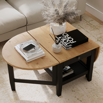 Журнальный стол с ящиком ВУХТЫМ (АРКЕЛЬСТОРП), 140х65х52 см, черный/светло-коричневый