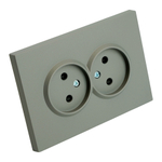 Розетка 2-местная с защитной шторкой, STEKKER, б/з, 250В, 16А, серия Эмили, RST16-5116-10 , платиново-серый, soft touch 49955