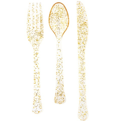Столовые приборы в золотом цвете с блеском, 24 шт