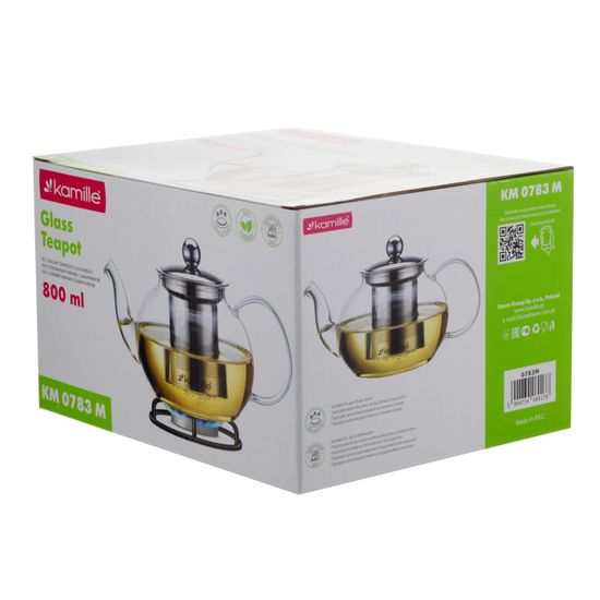Стеклянный заварочный чайник 800 мл. Kamille KM-0783M со съемным ситечком