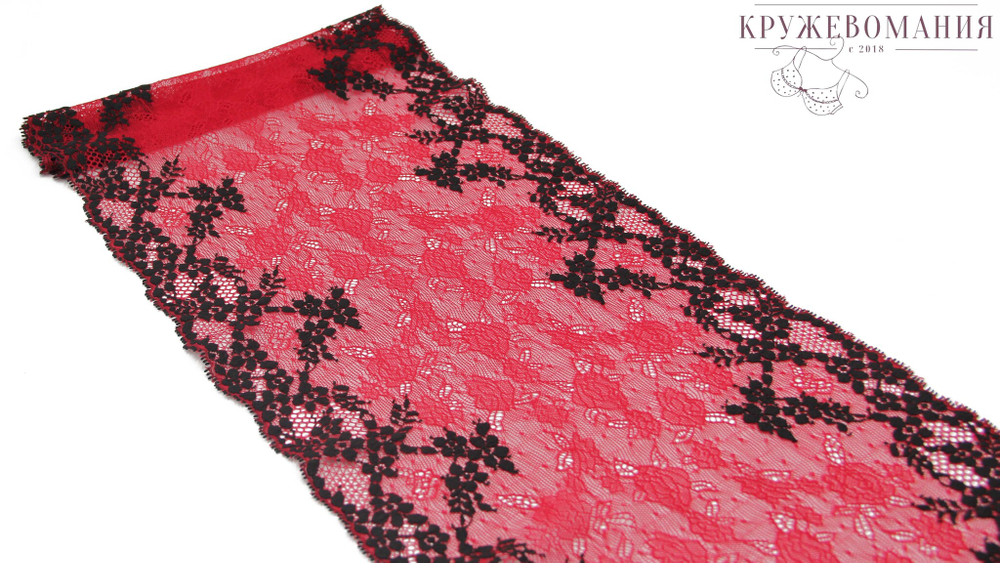 Эластичное кружево, черный и темно-красный, 22 см (Артикул: EK-1014), м