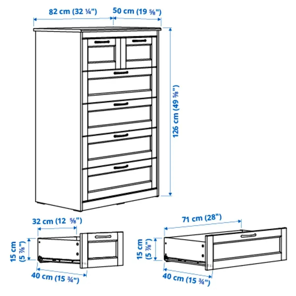 Комод с 6 ящиками - IKEA SONGESAND/СОНГЕСАНД ИКЕА, 50х82х126 см, белый