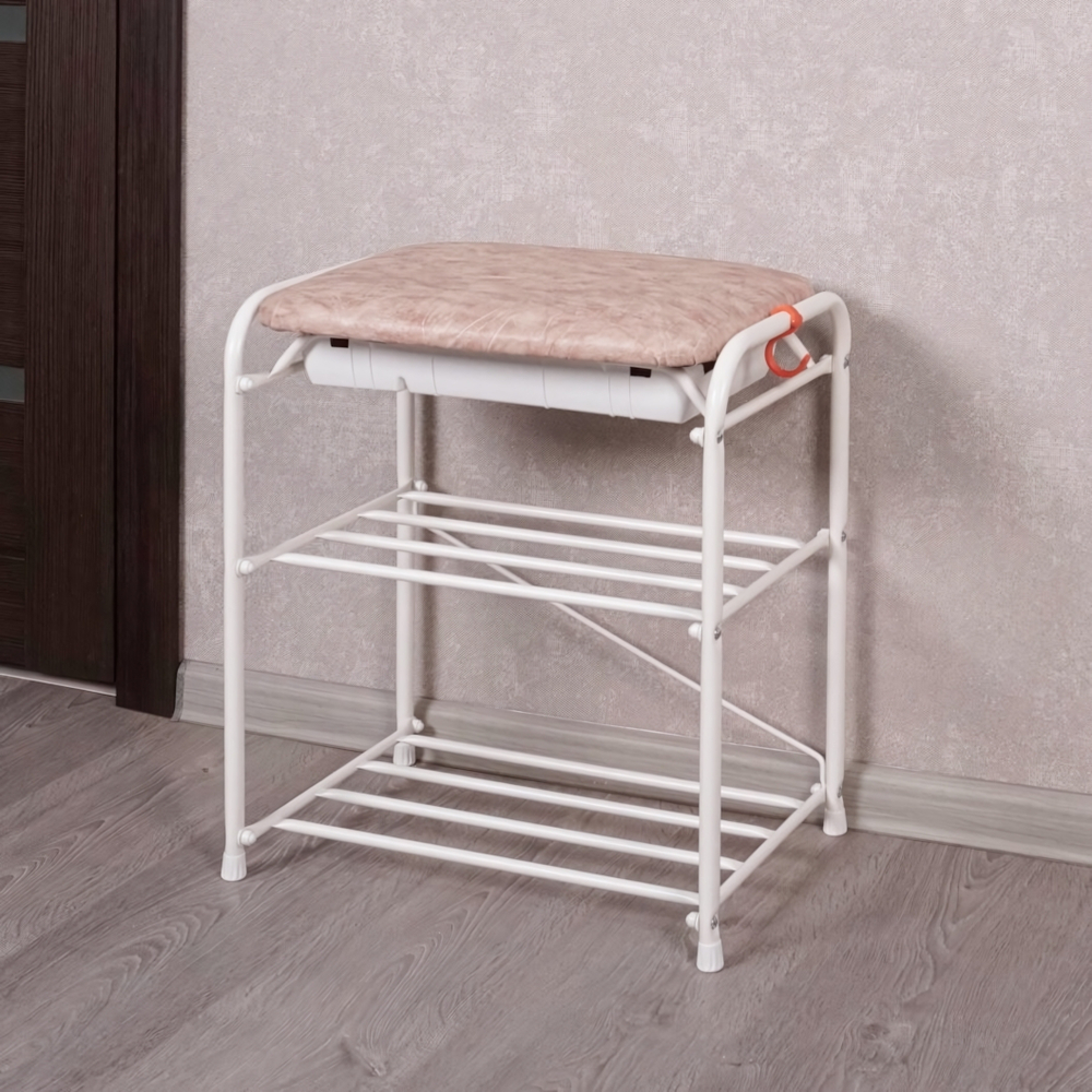 Подставка для обуви "Альфа 13" с сиденьем и ящиком, белая