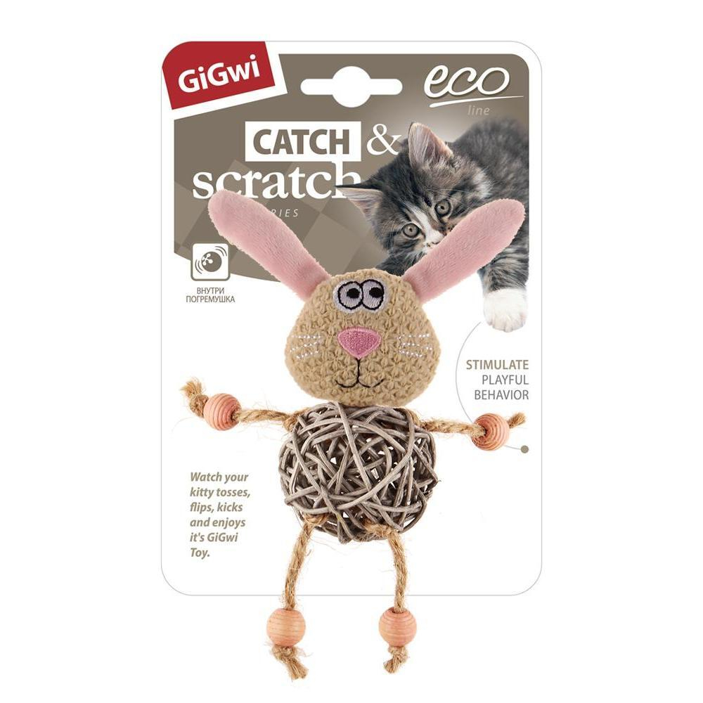 75522 Игрушка для кошек Зайчик с плетеным мячиком и колокольчиком 8см, серия CATCH & SCRATCH ECO