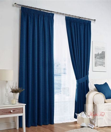 Комплект штор Палермо (тёмно-синий), Вуаль (белая)