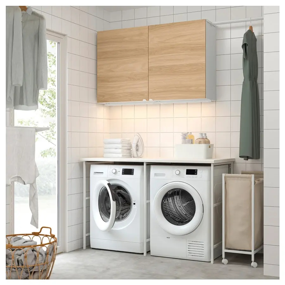 Комбинация для ванной - IKEA ENHET, 139х63.5х90.5 см, белый/имитация дуба, ЭНХЕТ ИКЕА