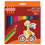 Карандаши цветные ПИФАГОР "ЖИРАФ", 24 цвета, пластиковые, классические заточенные, 181252