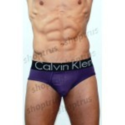 Мужские трусы брифы Calvin Klein Brief фиолетовые с черной резинкой