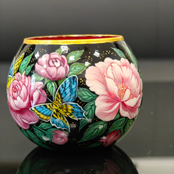 Вазочка с ручной росписью Палех "Пионы"