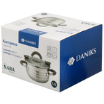 Кастрюля нерж, 3.9 л, с крыш, крышка стекло, Daniks, Нара, GS-01413HY-20CA-2, серебр, индукц
