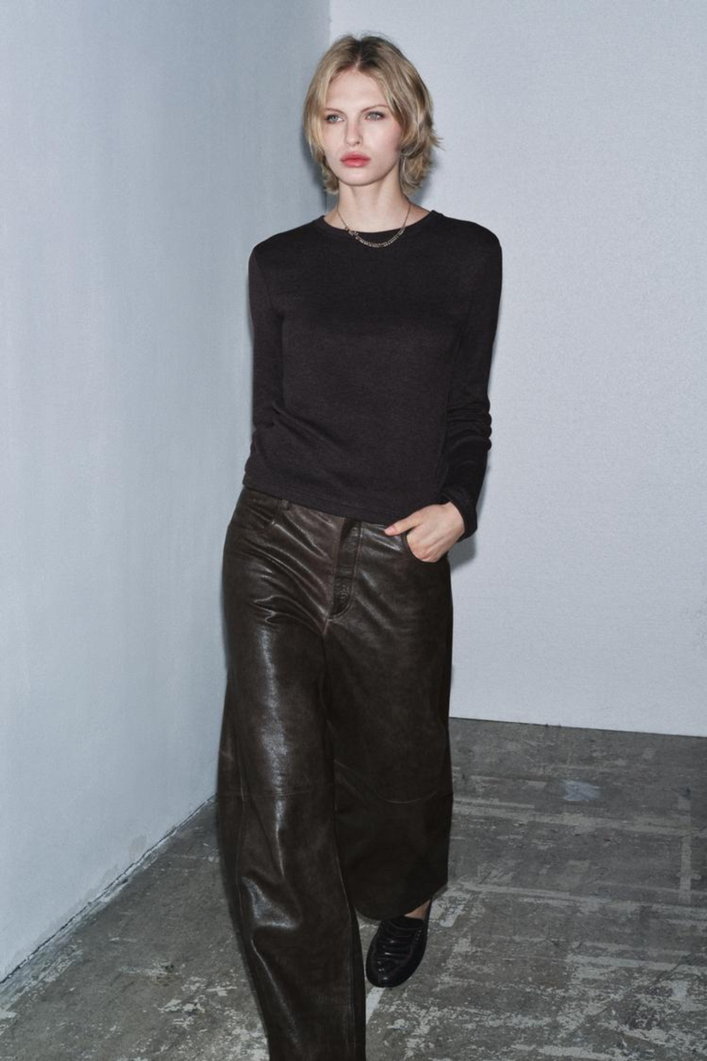 ZARA ФУТБОЛКА С ДЛИННЫМИ РУКАВАМИ, КОРИЧНЕВЫЙ МЕЛАНЖ